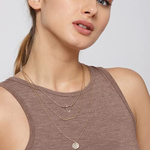 Layered Necklace and Silver Stud Earrings Set