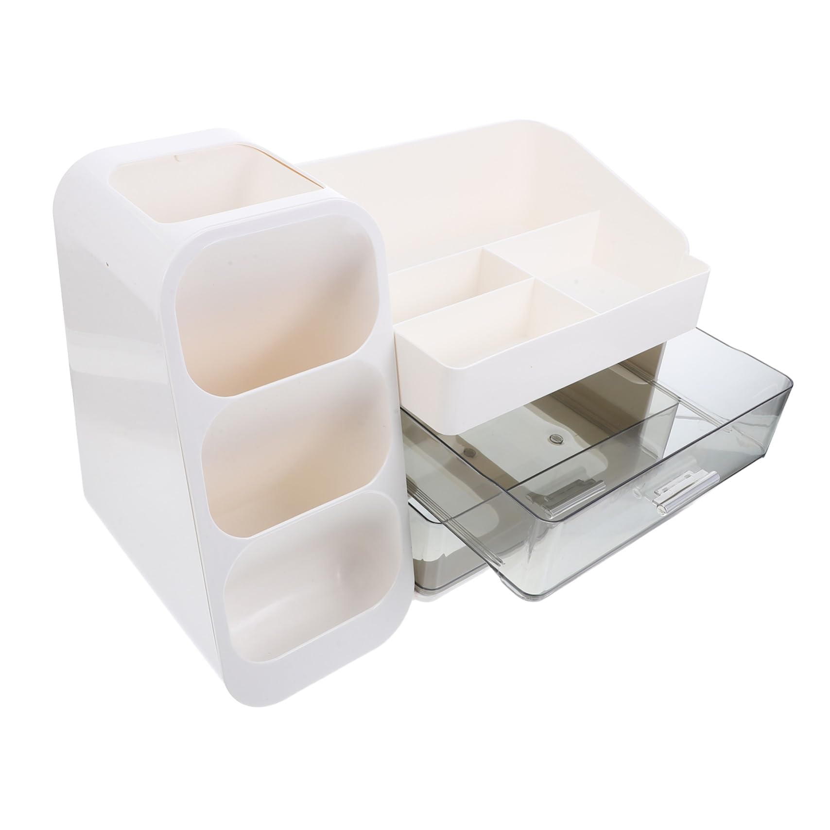 COLLBATH Make-up Organizer Weiß mit Multifunktion Großer Schminktisch Kosmetik Aufbewahrung mit Geteilten Fächern für Lippenstift Pinsel und Hautpflege Stabiler Aufbewahrungsbox für