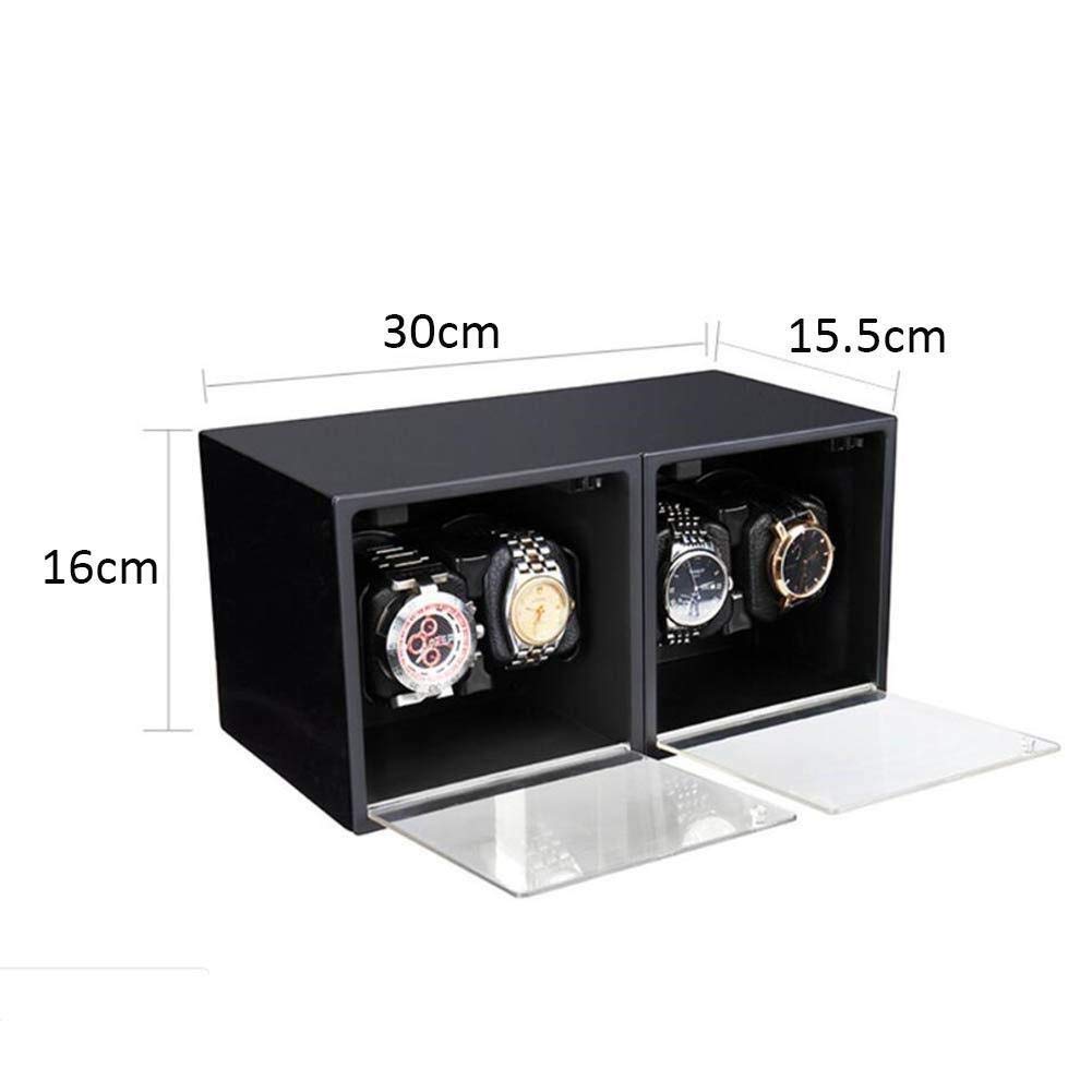 4+0 Uhren Automatischer Uhrenbeweger Leise Motoren Handgefertigter Aufbewahrungskoffer aus Holz Klavierlack Schwarz glänzend Antimagnetisch-30×16×15.5CM Little Surprise
