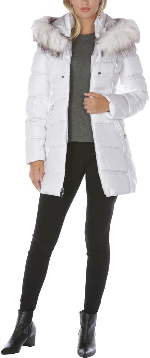 Laundry by Shelli Segal Women's Stretch Quilted Puffer Coat – Heavyweight Winter Jacket Faux Fur Hood