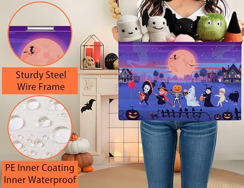 Image of Large Halloween Themed Candy Gift Boo Basket for Kids Baby Personalized Adults Storage Bin Fall Decor(Line Up Spooky)