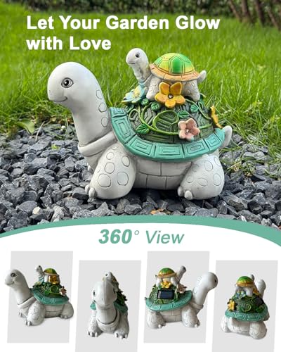 Solar Garden Lights Outdoor Statues – 2 Turtle Figurines with 7 LED Lights, Cute Lawn Ornaments for Yard, Patio, Porch, Balcony – Waterproof Solar Turtle Garden Decor for Outside