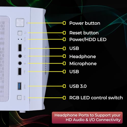 Image of ZEBRONICS Tempered Glass Invader Mid-Tower Premium Gaming Cabinet Eatx /ATX /Matx, 3X 120Mm Front + 1X 120Mm Rear Fan, Argb Inner Glow, RGB Led Control, Magnetic Dust Filter(White)