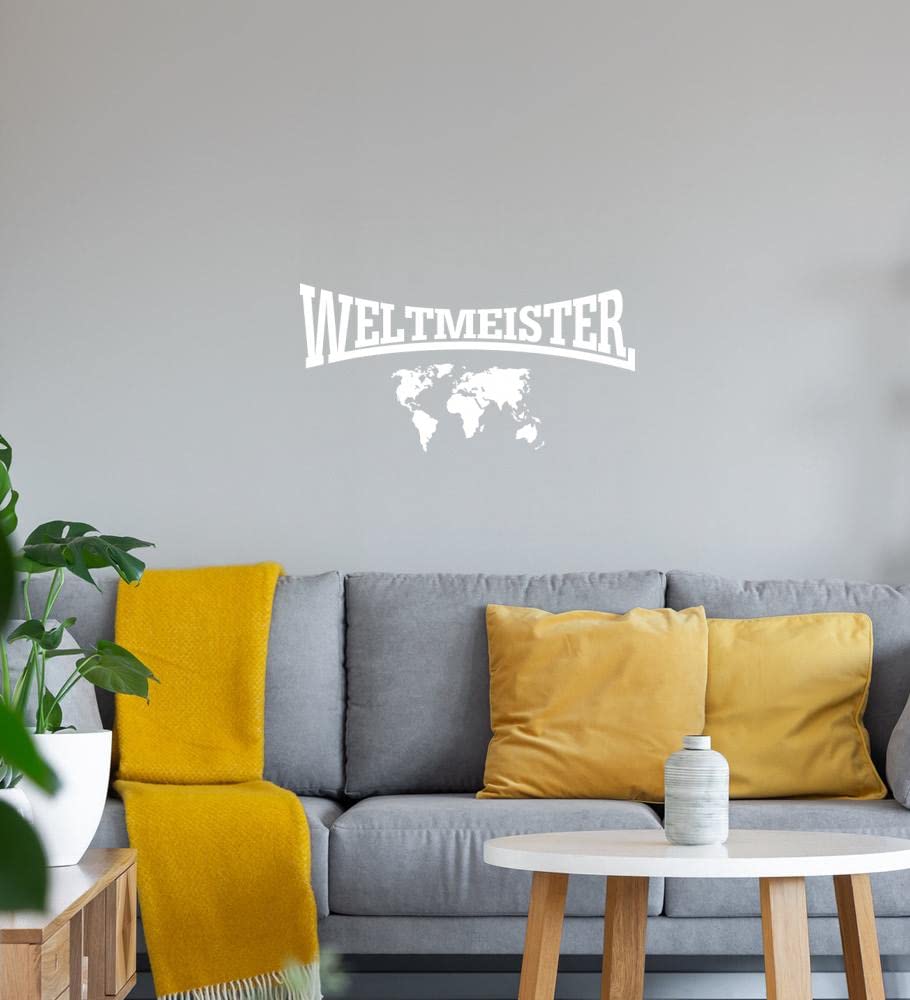 Weltmeister mit Weltkarte Wandtattoo Weiß Aufkleber 90 x 45 cm