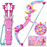 Einhorn Spielzeug für 3-12 Jahre Mädchen, 6 Magische Lichtern PfeilBogen mit (Einhornhorn, Flügel, Stern, Unterarme), Prinzessinnen-Zielscheibe, Einhorn Geschenke für 3 4 5 6 7 8 9 10 jährige Mädchen