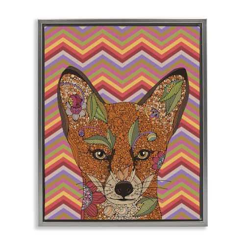 Retro Fox Zig Zag Mandala Fractal, 25 x 31 Inch Canvas in Floater Frame