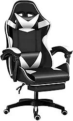 Cadeira Gamer Ergonômica Reclinável Com Apoio De Pés Premium Preto Branco
