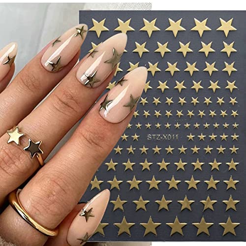 10 Sheets Metallic Nail Art Stickers Decal,3D Gold Nail Stickers Self-Adhesive Nail Decals Glitter Stars Moon Love Heart Gold Silver Nail Design Sticker Nail Art Decorations Women Diy Nail Accessories #TOP1