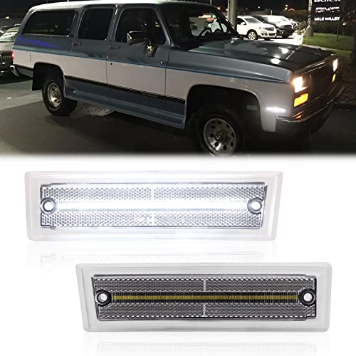 R&F Auto LED Front Side Marker Lights Replacement for C/K 1500 2500 C10 C20 Suburban Blazer Jimmy Front Bumper Side Marker Reflector Lamp Clear Lens White Light Color
