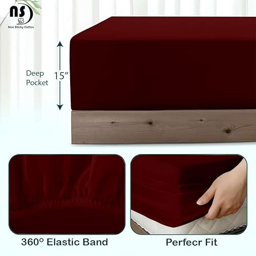 Miniatura 4 de NON Sticky cotton Juego Premium de 4 Piezas de Sábanas Bajeras de Algodón Egipcio King, Sábanas de Cama de Calidad Hotelera Suaves y Transpirables,