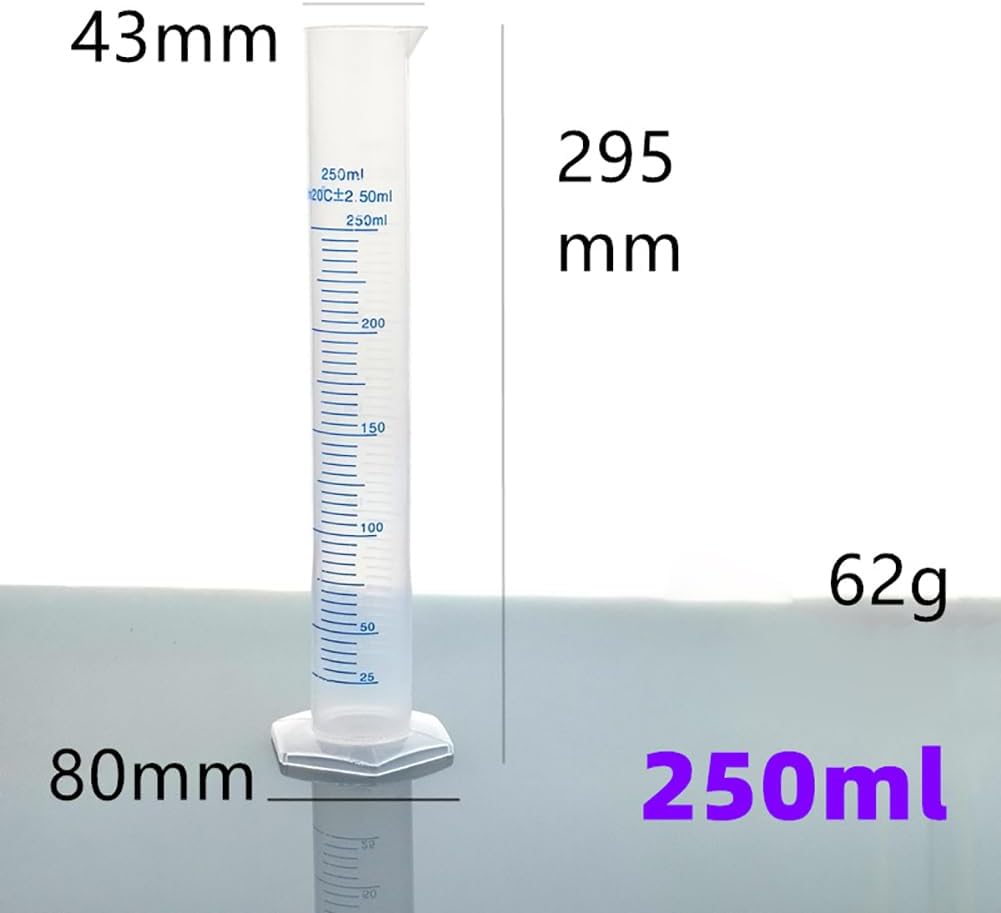GSHLLO Transparent Plastic Graduated Cylinder Scientific Measuring Cylinder Chemical Measuring Test Tube Blue Line Graduated Test Tube Lab Liquid Measuring Tool 250ml