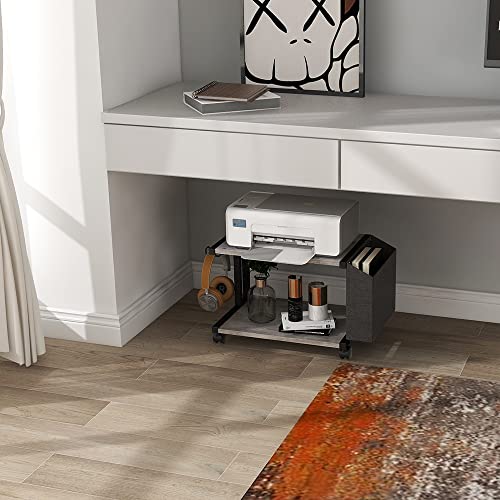 Vedecasa 2 Tier Vintage Greige Wooden Under Desk Printer Stand With Storage Bag For Home Office Desktop Printer Table Organizer Mobile Printer Shelf Cart With Caster Wheel #TOP2