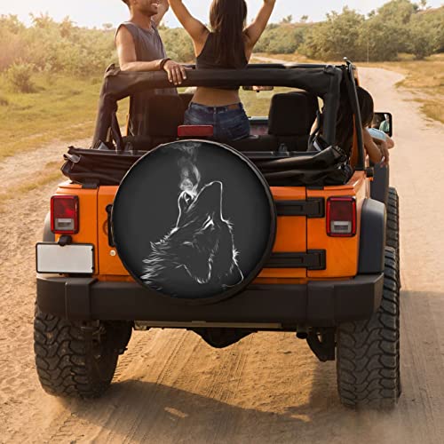 Image of Black 3D Wolf Spare Tire Cover Dust-Proof Wheel Tire Cover Fit Trailer, RV, SUV and Many Vehicle 14 Inch
