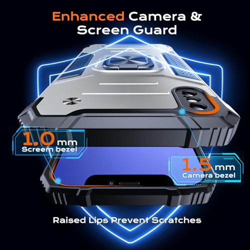 Image of Anqrp Heavy Duty Case for iPhone X /XS Case with Enhanced Ring Holder Grip Stand, Military Grade Shockproof Rugged Drop Protective Silicone Hard Slim iPhone X /XS Phone Case Cover,Silver
