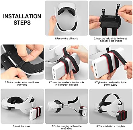 Vakdon VR Power Bank Fixing Strap for Oculus Quest/Quest 2 Elite Strap Esimen Eyglo Adjustable Head Strap Battery Holder Accessories Fixed on the VR Headset Head Strap (Black)