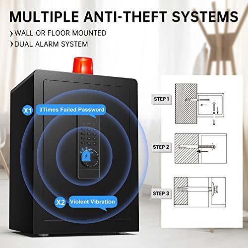 Marcree Safe Box, 2.6 Cub Safes With Digital Keypad, Led Light, Dual Warning Alarm And Removable Shelf, Perfect For Home Office Hotel Business Jewelry Gun Cash Use Storage #TOP1