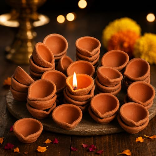 Image of Pure Source India Natural Clay Traditional Diwali Ke Diye | Earthen Clay Diya | Mitti Ka Diva | Diyas for Pooja (51pcs)