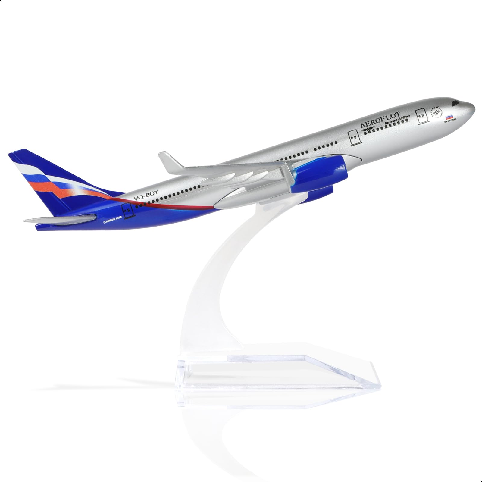 QIYUMOKE 1/400 Die-Cast Metal Aircraft Model -Russian Airlines A330 Airbus a330 Model Airplane with Stand (6 Inch Long) for Aviation Enthusiasts Gift or Display Decorations.