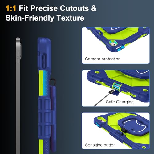 Image of Case for iPad A16 11th /10th Generation 11 inch /10.9 inch 2025 /2022, Ubearkk for iPad a16 case with Screen Protector, 360 Degree Rotating Stand Shoulder Strap Pencil Holder, Navy Green