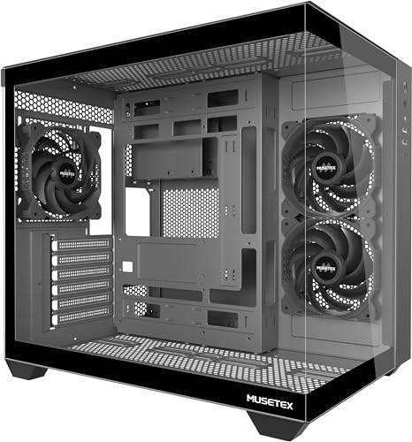 MUSETEX Y6 Boîtier PC ATX Blanc - Verre Trempé 270° Panoramique, 3 Ventilateurs 120mm, Support RAD 360mm, USB Type-C, Tour Mid Gaming