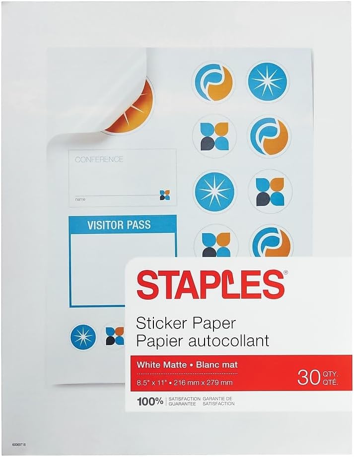 OnlineLabels Waterproof Polyester Sticker Paper - 25 Sheets 8.5x11 For Laser Printers