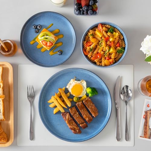 Steingut Geschirrset 6 Personen, vancasso ANYA Blau Teller Set Modern 18 teilig,Tafelservice mit Speiseteller, Desserttellern und Schüsseln, Geschirr Set Spülmaschinen und Mikrowellenfest