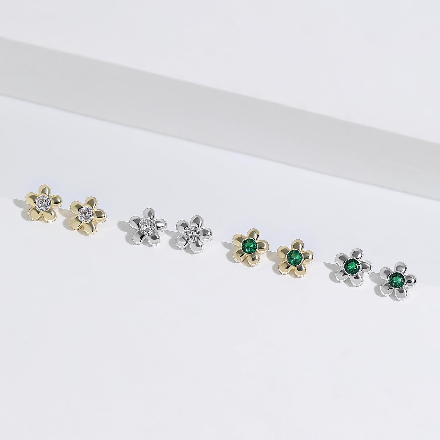 Meissa Orecchini da donna in argento Sterling Verde Smeraldo Fiore Orecchini con zirconia cubica Anallergici per Ragazze, Oro, pietra chiara
