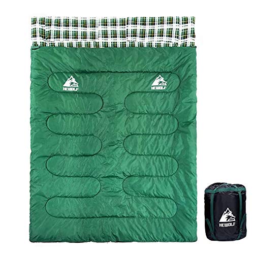 Hewolf Saco de Dormir Doble Invierno Cálido para 2 Personas Adultos Doble Sacos de Dormir Rectangulares para Acampar Camping con Saco de Compresión - Verde 3.2KG para Otoño Invierno