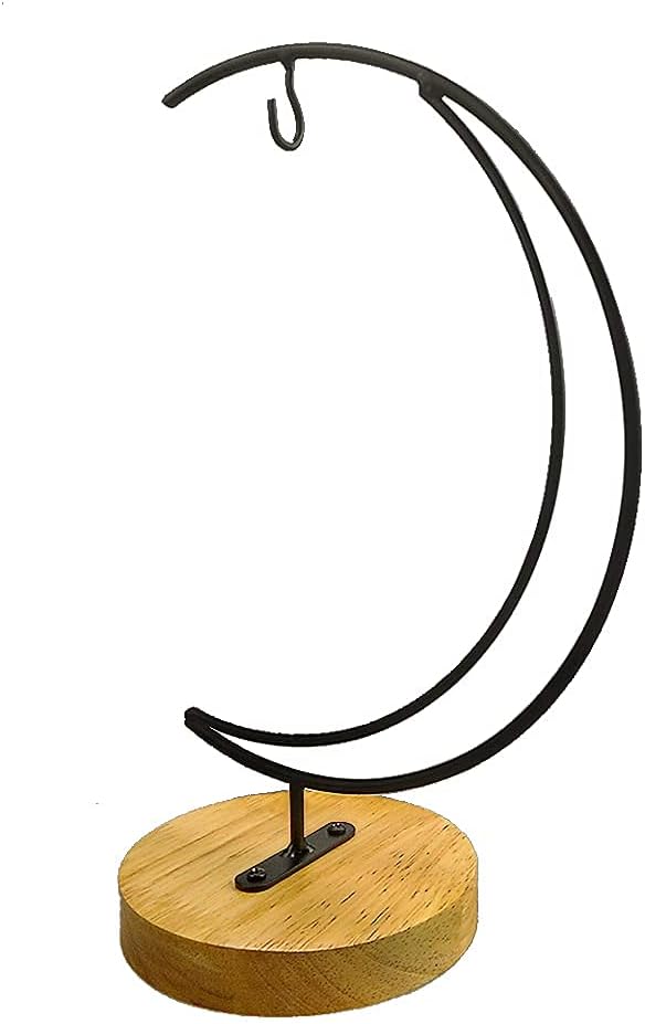 Black Iron Hanging Plant Stand with Wooden Base