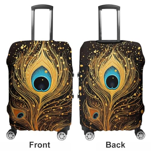 Peacock Feather Gold Design Printed Luggage Cover Protector, Fits 18-32 Inch Luggage3