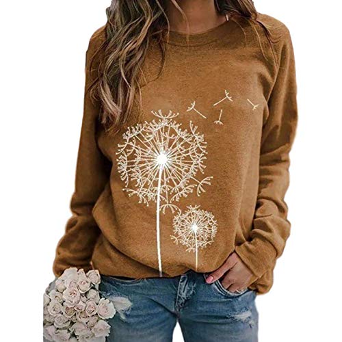 Eryue 2020 Euro and The United States Amazon Wish Autumn and Winter New Women’s dan on Print Round ne Long-Sleeved Loose Casual Sweater Khaki M offers donot miss