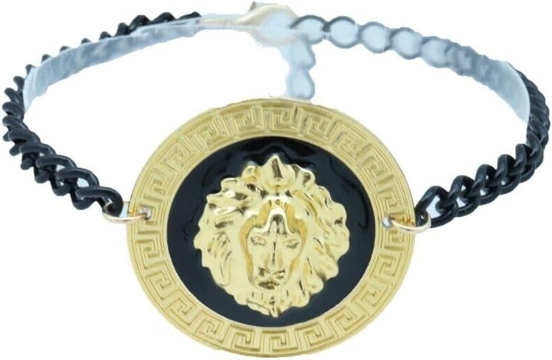 Women Boot Bracelet Black Metal Chain Shoe Anklet Big Gold Lion Medallion Charm Fashion Jewelry SET Made In USA BC197