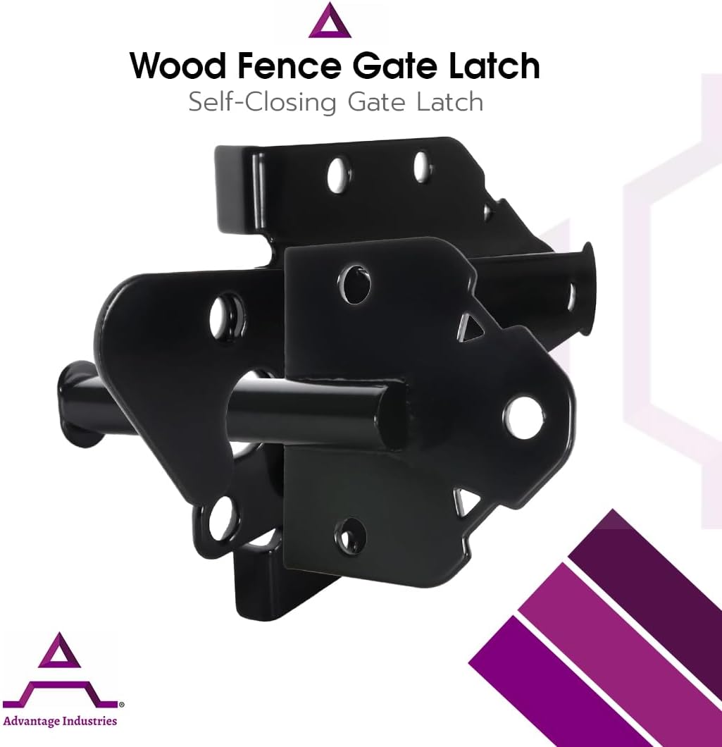 Advantage Industries Steel Self-Latching Wood Gate Latch | Hidden Spring Design, Stop Washer Strike | Two-Way Spring Entry | Zinc-Plated | Pad-Lockable | Left & Right Reversable | Wood Gates - Black