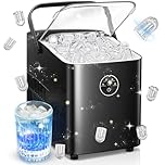 FOHERE Eiswürfelmaschine 14kg 24 Stunden, Eiswürfel in 5 Min, 2 Größen von Bullet Ice, Selbstreinigender Eiswürfelbereiter mit Griff, Eisschaufel u. Korb, Ice Maker für Party Büro RV (Tiefschwarz)