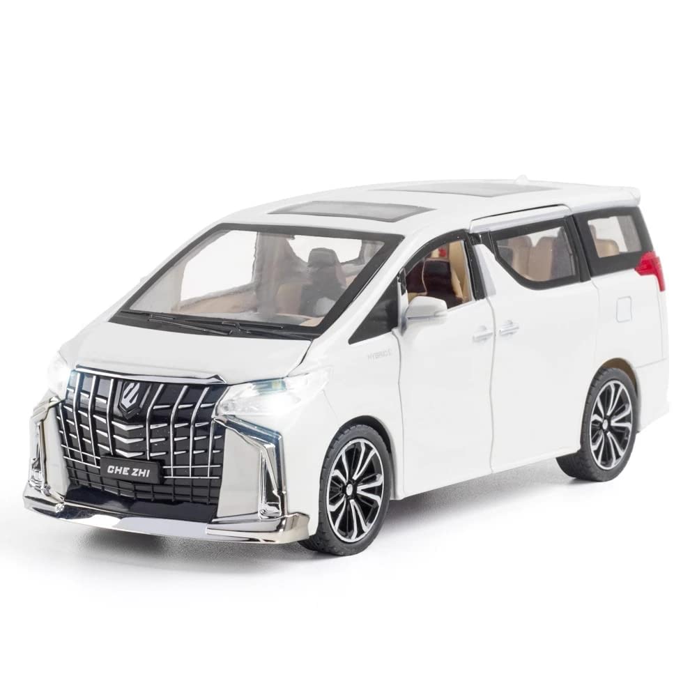 Easytobuy 1:24 Alphard Diecast Metal Pullback Toy car with Openable Doors & Light, Music Boys car for Kids Best Toys Gifts Toys for Kids (White)