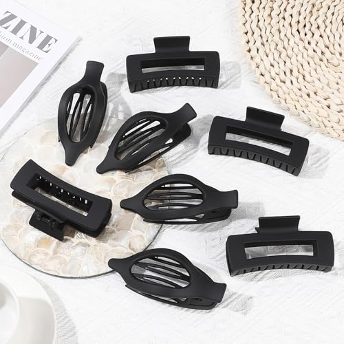 CHANDAT Hair Clips for Women 4.3 Inch Large Hair Claw Clips 8 pcs Square Claw Clips & Flat Hair Clips for Thick or Thin Hair French Concord Hair Barrettes Alligator Hair Accessories for Women (Black) — view 6