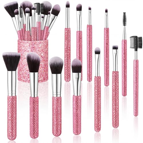 Nuogo Pink 13 Pcs Rhinestone Makeup Brushes Set 12 Bling