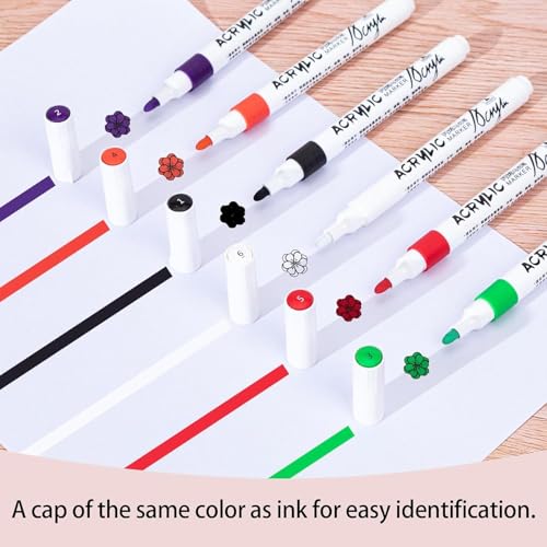 Image of Acrylic Marker Pens - 12 Vibrant Colors, Fine Tip, Quick-Dry, Water-Based Ink for DIY Crafts, Rock, Wood, Glass, Paper, Fabric Art for Kids & Adults (Acrylic MarkerPen 12)