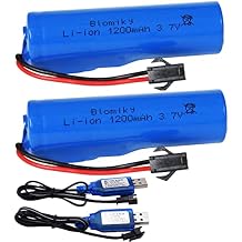 Blomiky 3.7V 1200mAh 2 Pack Li-ion Rechargeable Battery with SM2P Plug and USB Cable for Remote Control Cars Trucks 3.7V 1200mAh 2