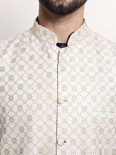 Image of Sojanya (Since 1958 Men'S Silk Blend Kurta Pyjama & Nehru Jacket Combo