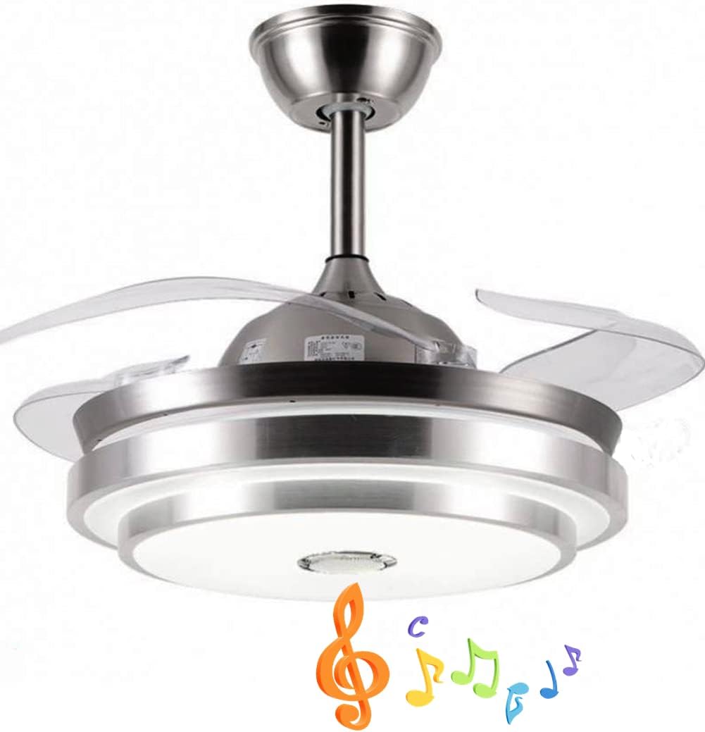 42'' Modern Ceiling Fan with Light Bluetooth Music Player Ceiling Fans Remote 3 Color Changes Invisible Blades Chandelier, Silent Motor with LED Kits Included