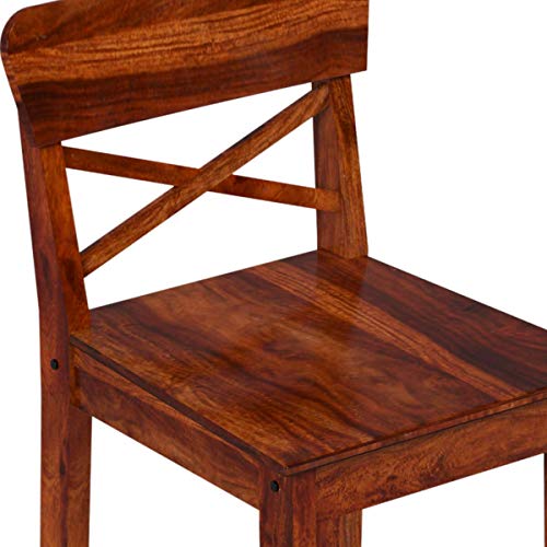 Image of Solid Sheesham Wood Bar Chair Set of 2 | Wooden Bar Stool for Kitchen Counter, Breakfast Table, Cafe & Home Bar | Cross Back Tall Chair with Footrest | Honey Natural Finish