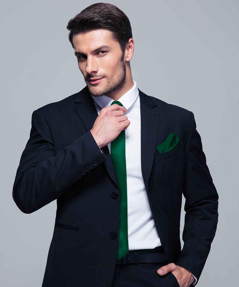 Premium Solid Satin Necktie & Pocket Square Set for Men - Matching Men's Tie Set