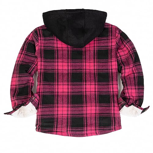 ThCreasa Unisex Toddler Boys Girls Plaid Zip Up Flannel Hooded Jacket Sherpa Lined Shacket with Hand Pockets2