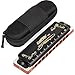 Anwenk Harmonica Key of C 10 Hole 20 Tone Harmonica C Blues with Case Top Grade Heavy Duty for Professional Player,Beginner,Students,Children,Kids Gift(East Top)- Black