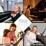 MAMIZO Taboret fortepianowy z regulacją wysokości 48-58 cm, ławka do fortepianu z miejscem do przechowywania, ławka fortepianowa z poduszką ze skóry PU, nogi z litego drewna, krzesło fortepianowe