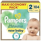 Pampers Harmonie Windeln, Größe 2, 104 Windeln, 4 kg-8 kg, weicher Hautschutz mit 100% Saugfähigkeit. Pampers
