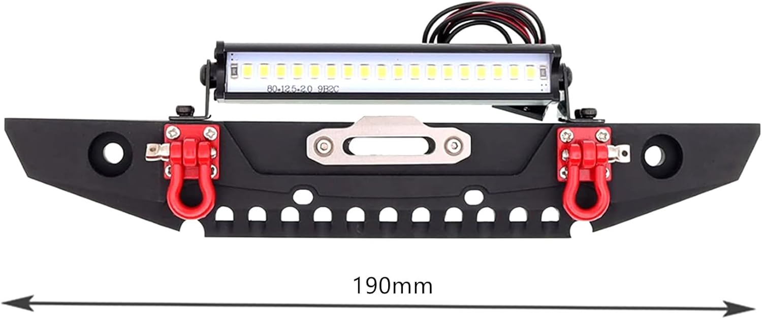 Metal Front Bumper with LED Lights Upgrade Parts for 1/10 TRX-4 Axial SCX10 90046 90047 SCX10 II RC Crawler Car(Black)