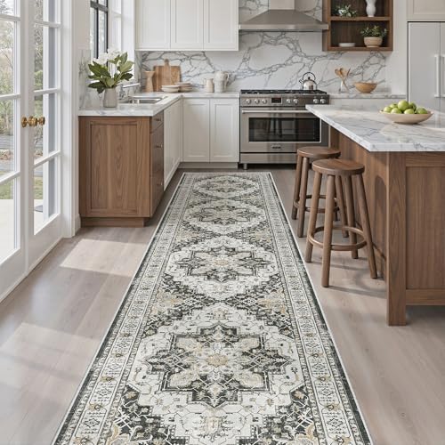 Madane Hallway Runner Rug 2'6''x12' Kitchen Runners Vintage, Black