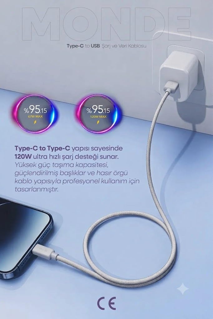 PDAteknoloji 12W Monde USB-A to Lighting ile Uyumlu Şarj ve Data Kablosu 1m(12W Monde, Lighting)